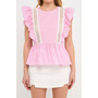 Women's Poplin Ruffle With Lace Trim Top