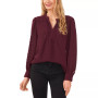 Women's V-Neck Long Sleeve Button Cuff Clip-Dot Blouse