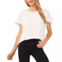 Women's Round-Neck Short-Sleeve Pleated Top