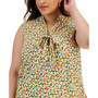 Plus Size Printed Sleeveless Tie-Front Blouse