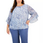 Plus Size Printed Ruffle-Sleeve Blouse