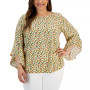 Plus Size Printed Ruffle-Sleeve Blouse