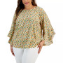 Plus Size Printed Ruffle-Sleeve Blouse