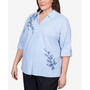 Plus Size Classics Embroidered Mitered Stripe Button Down Top