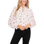 Women's Long Sleeve Tie-Neck Blouse with Eyelet Trim