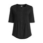 Women's Elbow Sleeve Light Weight Jersey Button Front Pintuck Top