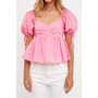 Women's Tied Strap Puff Sleeve Woven Top
