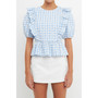 Women's Embroidered Gingham Checked Ruffle Top