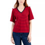 Women's Striped Ruffle-Trim Boxy T-Shirt