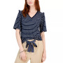Women's Striped Ruffle-Trim Boxy T-Shirt