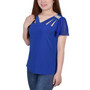 Women's Short Flutter Sleeve Top with Cutouts and Stones