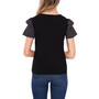 Women's Short Ruffle-Sleeve Mixed-Media Knit Top