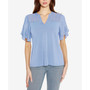 Black Label Petite Split Neck Mixed Media Top