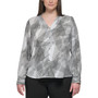 PRINTED LONG SLEEVE V-NECK WITH BUTTON FRONT DETAIL
