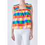 Women's Multi Color Check Ruffle Strap Top