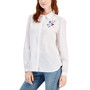 Women's Cotton Puff-Sleeve Embroidered Shirt