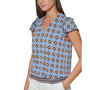 Women's Printed V-Neck Flutter-Sleeve Top