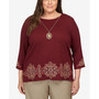 Plus Size Mulberry Street Medallion Border Embroidery Top with Necklace