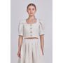 Women's Cropped Tweed Puff Sleeve Top