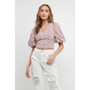 Women's Embroidered Floral Mixed Puff Sleeve Top