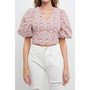 Women's Embroidered Floral Mixed Puff Sleeve Top