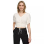 Women's Drawstring-Ruched Puffed-Sleeve Top
