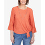 Women's Moody Blues Gauze Tie Front Bell Sleeve Top with Necklace