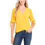 Women's Tie 3/4-Sleeve Button-Up V-Neck Blouse