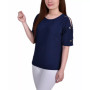 Petite Short Sleeve Honeycomb Textured Grommet Top
