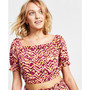 Women's Printed Square-Neck Short-Sleeve Crop Top, Created for Macy's