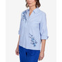 Petite Classics Embroidered Mitered Stripe Button Down Top