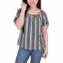 Petite Size Short Ruched Sleeve Top with Pleats
