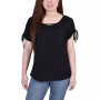 Petite Size Short Ruched Sleeve Top with Pleats