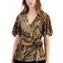 Women's Flutter-Sleeve Burnout-Print Faux-Wrap Top