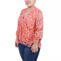 Plus Size Long Sleeve Burnout Y-Neck Blouse
