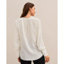V Neck Buttton Wrapped Silk Blouse for Women