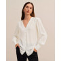 V Neck Buttton Wrapped Silk Blouse for Women