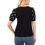 Women's Embroidered Short Puff-Sleeve Knit Blouse