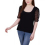 Petite Mesh Dot Elbow Sleeve Crepe Top