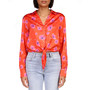 Women's Printed Lover Tie-Front Button-Front Shirt