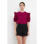 Women's Mixed Media Ruffle Blouson Top