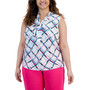 Plus Size Printed Tie-Front Sleeveless Shell Top