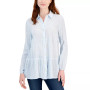 Petite Tiered Button-Front Long-Sleeve Shirt, Created for Macy's