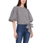 Women's 3/4 Bubble Sleeve Tie Front Blouse