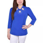 Petite 3/4 Sleeve Knit Crepe Studded Keyhole Top