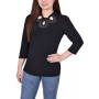 Petite 3/4 Sleeve Knit Crepe Studded Keyhole Top