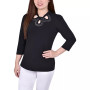 Petite 3/4 Sleeve Knit Crepe Studded Keyhole Top