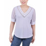 Petite Size Short Puff Sleeve V-neck Top