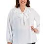 Plus Size Ruffled Tie-Neck Blouse
