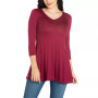 Women's Three Quarter Sleeve V-neck Tunic Top